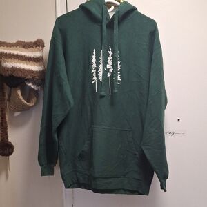 Milltex Heavyweight Forest Green Hoodie – Pine Trees Nature Cabin Sweatshirt